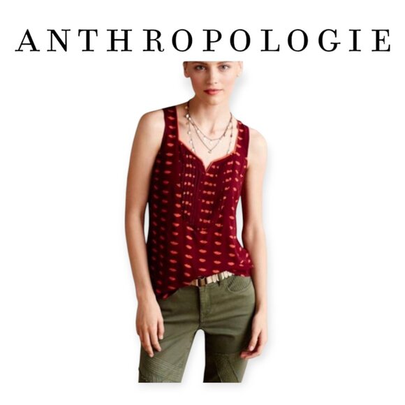 Sexy red lip print sleeveless Anthropologie Maeve 100% Rayon size 0 EUC tank top - Picture 1 of 10